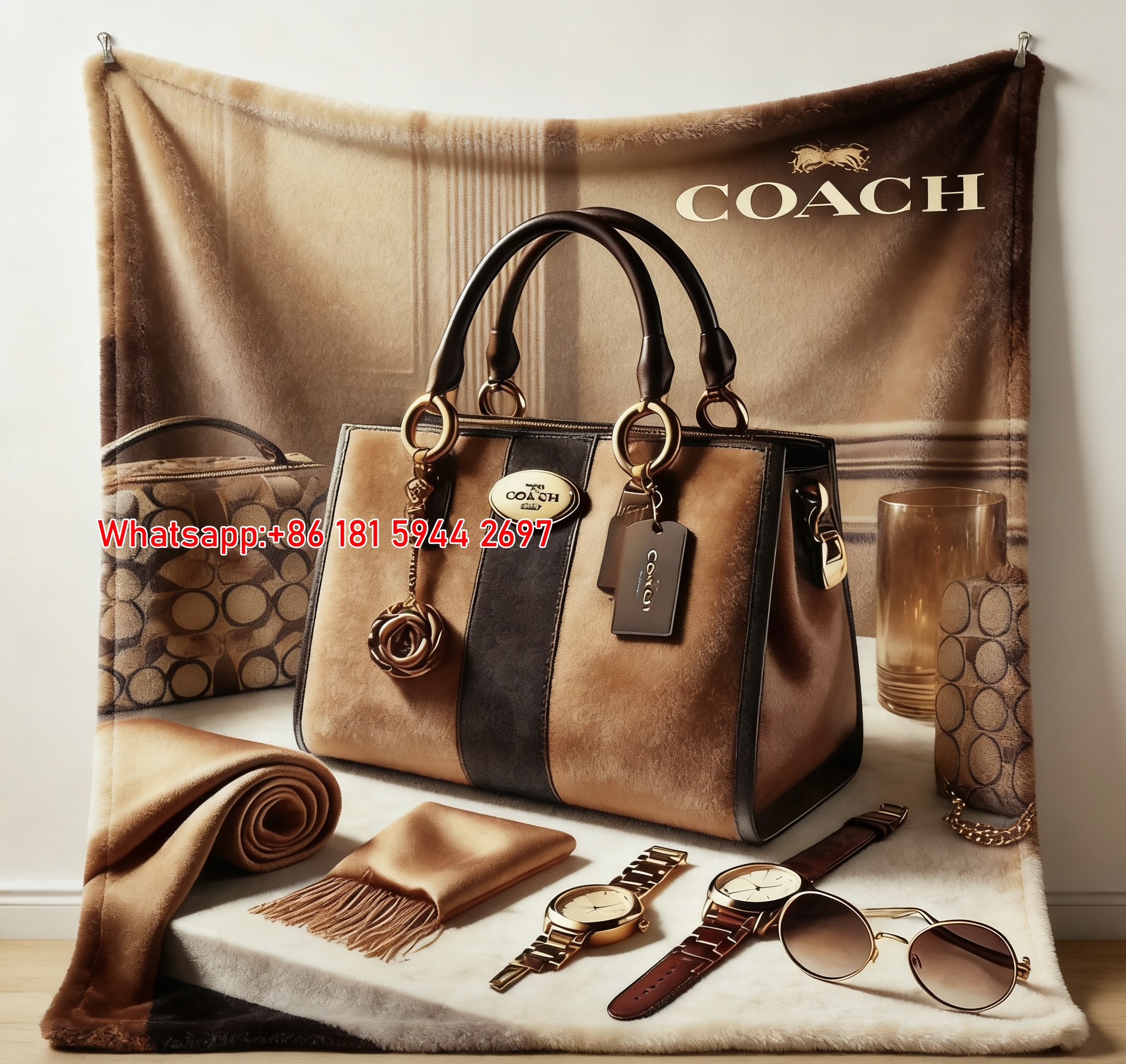 Coach Luxury Print Flannel Fleece Throw Blanket for Sofa and Wall Decor C191